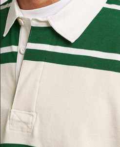 Men's Long Sleeve Striped Knitted <b>Polo</b> Shirt Green Cream Preppy Style Regular Fit - Product Image 6