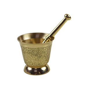 Mortier et pilon en laiton de haute qualité avec gravure, finition polie, pour le broyage manuel du café et des épices, ustensile de cuisine Pankutti - Product Image 2