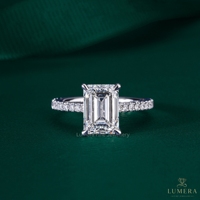 Anillo de Compromiso de Lujo con Moissanita Corte Esmeralda, Oro Blanco de 9K, 10K, 14K, 18K, Banda de Diamantes Pavé, Anillo de Boda para Mujer, Joyería Fina Personalizada