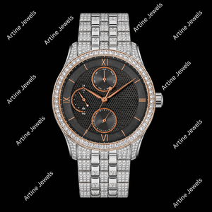 Montre sertie de diamants |   Montre chronographe de luxe avec cadran noir |   Montre personnalisée en moissanite - Product Image 3