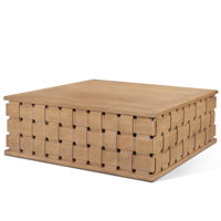 Table basse de salon moderne en bois de manguier massif, entièrement sculptée par CNC, avec des bords nettoyés, de forme carrée et une surface lisse.