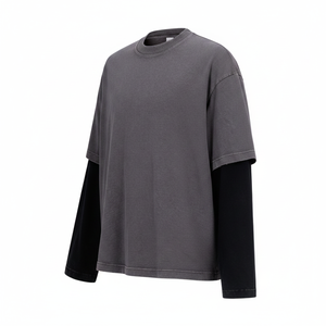 เสื้อยืดทรงบ็อกซี่ผู้ชายแบบสั่งทำพิเศษ 270gsm ผ้าฝ้าย 100% ลายตัวอักษรแบบเป็นทางการ แขนยาว ชุดเสื้อยืดสองชิ้น - Product Image 2
