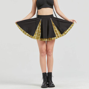 Hot Selling Women's Gothic Pleated Mini <b>Skirt</b> High Waist Yellow Tartan Plaid <b>Patchwork</b> Layered A-Line Skater <b>Skirts</b> - Product Image 4