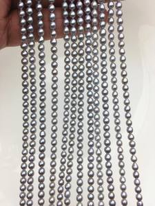 Perles de riz d'eau douce grises rondes 3-5mm en vrac pour la fabrication de bijoux, vente en gros, haute brillance - Product Image 2