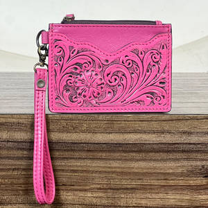 Cartera Mini de Cuero Genuino Rosa Hecha a Mano con Diseño Floral, Monedero y Tarjetero para Tarjetas ATM, Unisex - Product Image 4