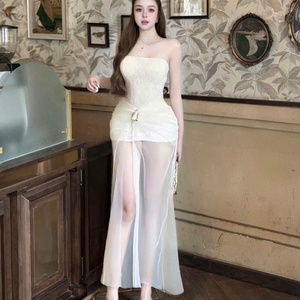 Elegante Vestido Maxi Sencillo y Lavable para Mujer, Estilo Casual y Formal, Cintura Natural, Manga Corta Tipo Polo, en Seda - Product Image 1