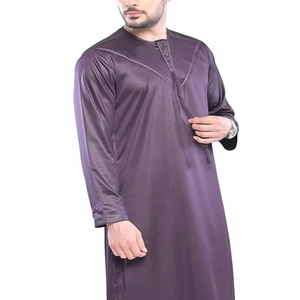 Wholesale Premium Cotton Stand Collar Modest Men's Loose Fit Thobe <b>Islamic</b> Eid Plus Size Floor Length Short Sleeve Quick Dry - Product Image 5