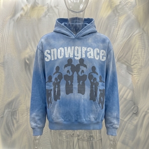Sudadera con Capucha Snowgrace Azul Tie-Dye para Hombre, Estilo Holgado, Felpa Francesa, Ropa Casual de Invierno - Product Image 3