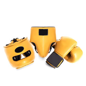 Ensemble de boxe d'entraînement en cuir véritable, durable et protecteur, avec options de couleurs métalliques : Gants de boxe, protège-tête, protège-grenaille, Muay Thai, Sanda - Product Image 1
