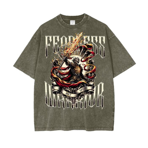 Camiseta Oversize de Hombre con Estampado Animal de Guerrero Audaz, Estampado Digital Frontal, Manga Corta, Cuello Redondo, Lavado Ácido, Ajuste Casual de Algodón Jersey - Product Image 5
