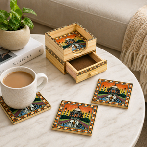 Wooden Tea <b>Coaster</b> Set with Storage Drawer Handcrafted <b>Drink</b> <b>Coasters</b> Table Decor Gift Set Wholesale - Product Image 6