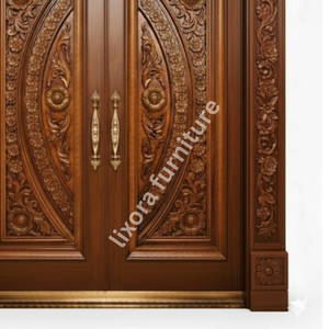 Puerta Principal Doble de Madera Sólida Hecha a Mano de Lujo con Tallado Floral Ornamentado y Acabado Premium - Product Image 4