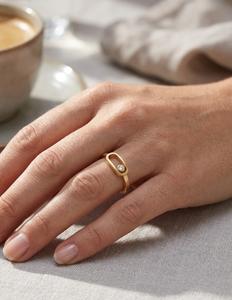 Bague plaquée or 14K/18K, style Move Uno, avec diamant de laboratoire, bague à maillons, bague trombone, pierre flottante, bande empilable - Product Image 6