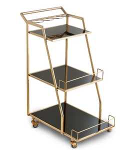 Carrito de Bar Moderno de 3 Niveles con Diseño de Escalones, Carrito de Servicio con Estantes de Vidrio Negro y Porta Botellas de Vino para Decoración de Lujo - Product Image 1