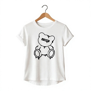 T-shirt décontracté pour femme, blanc uni, col rond, manches courtes, coupe ajustée, 100% coton jersey, toutes saisons, broderie, écologique - Product Image 1
