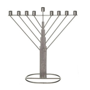 Modern Asymmetric <b>Silver</b> Nine Branch Menorah Candle Holder Contemporary Jewish Hanukkah Artistic Design - Product Image 3
