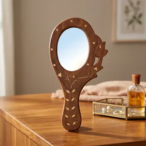 Wooden Hand <b>Mirror</b> Best Gift Item Handheld <b>Makeup</b> Vanity <b>Mirror</b> Decorative Wooden Dressing <b>Mirror</b> for Women Men Home Travel - Product Image 3
