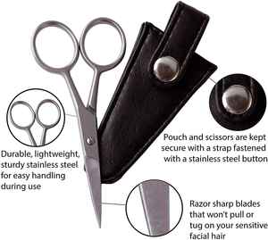 Las Mejores Tijeras para Barba y Bigote, Tijeras Pequeñas y Afiladas para Recortar el Vello Facial y de la Nariz, en Estuche de Cuero Natural, Tijeras Ecológicas - Product Image 3
