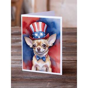 Whimsical A7 Tamaño 5x7 Tarjetas de notas en blanco Paquete de 8 Tarjetas de felicitación patrióticas de Chihuahua americano con sobres - Product Image 2
