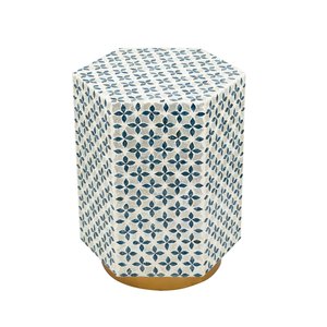Natural Bone Inlay MDF Side Table Hexagonal Wardrobe with Decorative Floral Design Table Bedroom Nightstand End Table Furniture - Product Image 1
