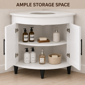 Meuble de salle de bain d'angle sur mesure, gain de place, blanc, OEM, adapté à votre projet, meuble de salle de bain en bois - Product Image 4