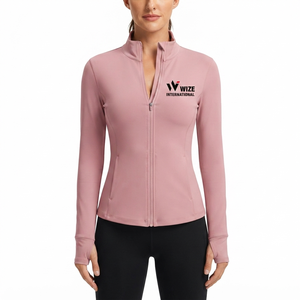 Chaqueta de Yoga WIZE INTERNATIONAL para Mujer, Color Rosa, Cierre Completo, Cuello Alto Simulado, Spandex, Poliéster, Transpirable, Corte Regular, Color Sólido, Logotipo Frontal - Product Image 1