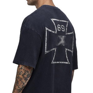 Camisetas Oversize de Algodón Lavado con Estampado Gráfico en la Espalda para Hombre, Estilo Urbano, Hombro Caído, Casual, para Venta al por Mayor - Product Image 3