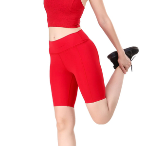 Women's Mid <b>Waist</b> Red Compression Bike Shorts Pockets Breathable Knitted Spandex/Cotton 240g Sporty Fit Regular Size <b>Elastic</b> - Product Image 5