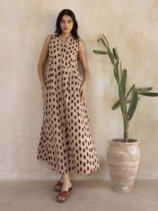 Vestido Maxi Boho con Estampado de Puntos, Cuello con Solapa, Corte Holgado, Transpirable, de Viscosa, Informal de Verano, con Bolsillos - Product Image 1