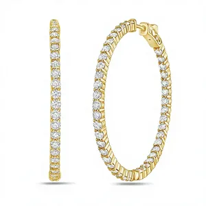 18K Yellow Gold Lab Diamond Large Stone Inside Out Bold Hoop | IGI Certified Bridal <b>Red</b> Carpet Gift - Product Image 3