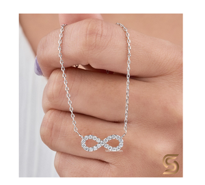 Collier infini en or massif 18 carats avec moissanite, or blanc 14 carats |   Pendentif Infini |   Collier minimaliste en diamant |   Satani Brothers - Product Image 1