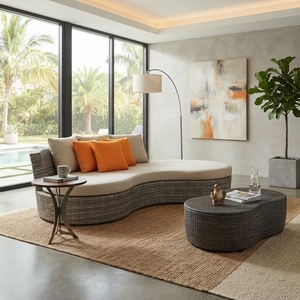 Handcrafted Nantes sofa curved synthetic rattan daybed outdoor patio wicker sectional couch padded seat cushions furniture setup - Product Image 2