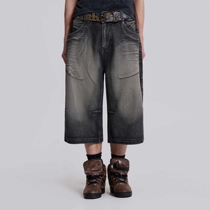 Pantalones Cortos de Mezclilla para Hombre, Cintura Media, Corte Holgado, Lavado Claro, Transpirables, con Bolsillos Tipo Cargo, Estilo Casual Urbano, Verano, 100% Algodón - Product Image 1