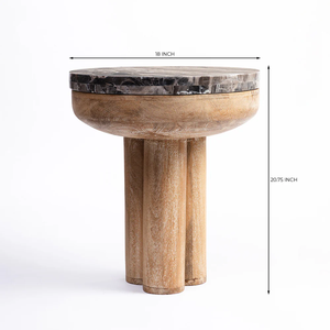 Modern Multi-functional Convertible Extendable Nightstand Bedside Holly Mango Wood Side Table with Cappuccino Marble - Product Image 3