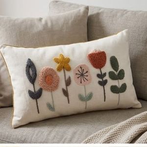 Housse de coussin lombaire en coton brodé floral, style nordique, rectangulaire, décorative, lavable, design fait main – Grande Vente - Product Image 6
