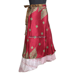 New Indian Vintage 2 Layer Magic Hippie Sari Silk <b>Wrap</b> <b>Skirts</b> for Casual Wear Reversible Vintage Silk Magic 38inch Length <b>Wrap</b> - Product Image 3