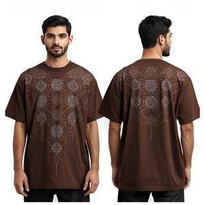 Camiseta Extra Grande para Hombre con Gráfico Hexagonal de Cristales de Imitación Marrones, Camiseta de Moda con Cristales - Product Image 4