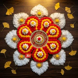 Décoration de sol en feutre non tissé en forme de fleur pour Diwali, faite à la main, style bohème, pour entrée et intérieur - Product Image 1