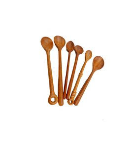 Juego de Cubiertos de madera de acacia tallados a mano, cubiertos sostenibles de 20 cm, incluye tenedor, cuchara, cubiertos de madera hechos a mano surtidos - Product Image 5