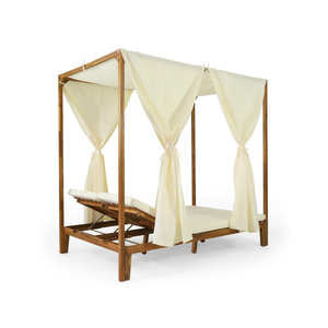 Lit de repos d'extérieur en bois de teck avec rideaux, mobilier de jardin, de patio et de resort - Product Image 2