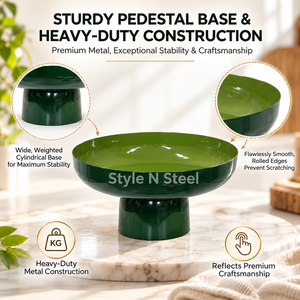 Green Enamel <b>Metal</b> Pedestal <b>Bowl</b> Round Footed Serving Dish Polished Decorative Plate for Table Centerpiece - Product Image 1