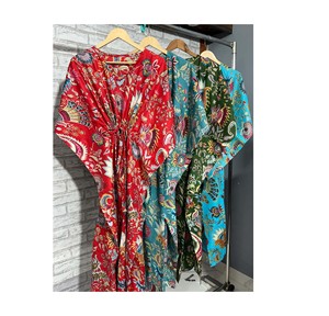 Floral Cotton <b>Kaftan</b> Indian Print Maxi Dress: Boho Maternity Beach Cover-Up - Product Image 1