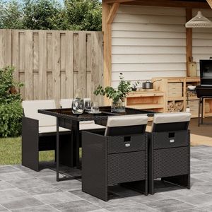 Set da Pranzo in Rattan per Esterni a 4 Posti, Arredamento da Giardino Resistente alle Intemperie, Design Contemporaneo, Schema Colori Nero Crema Bianco - Product Image 1
