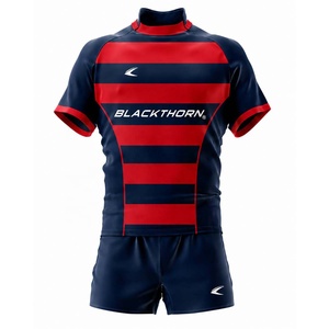 Conjunto de Camiseta de Rugby para Hombre, Rayada, Sublimada, Ajustada, de Manga Corta, Transpirable, que Absorbe la Humedad, con Logotipo Frontal, para Todas las Temporadas - Product Image 3