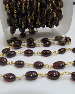 Natural Garnet Beaded <b>Rosary</b> Chain Smooth Brass Findings 8mm Oval Sold Per Foot - Product Image 1
