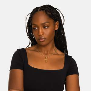 Collier avec pendentif croix plaqué or, chaîne en corde, classique, chrétien, unisexe, bijoux à porter tous les jours - Product Image 4