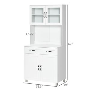 Moderno Armadio Dispensa Bianco per Cucina con Ante in Vetro Incorniciato, Ripiani e Cassetti, Struttura in Compensato - Product Image 3