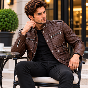 Chaqueta de Motero de Invierno para Hombre, de Piel de Vaca Premium, con Cuello Alto |   Chaqueta de Hombre de Cuero con Bolsillos - Product Image 5
