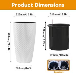 Juego de 2 Macetas Altas de Imitación de Ratán para Interiores y Exteriores, con Monitor de Nivel de Agua y Sistema de Riego Automático - Product Image 6