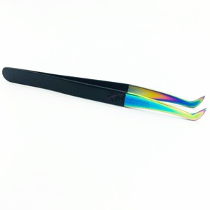 RMI Multi Plasma Color Coated Tip And <b>Black</b> Matt powder Coated Color Eyelash tweezer <b>Boot</b> Volume Point - Product Image 6
